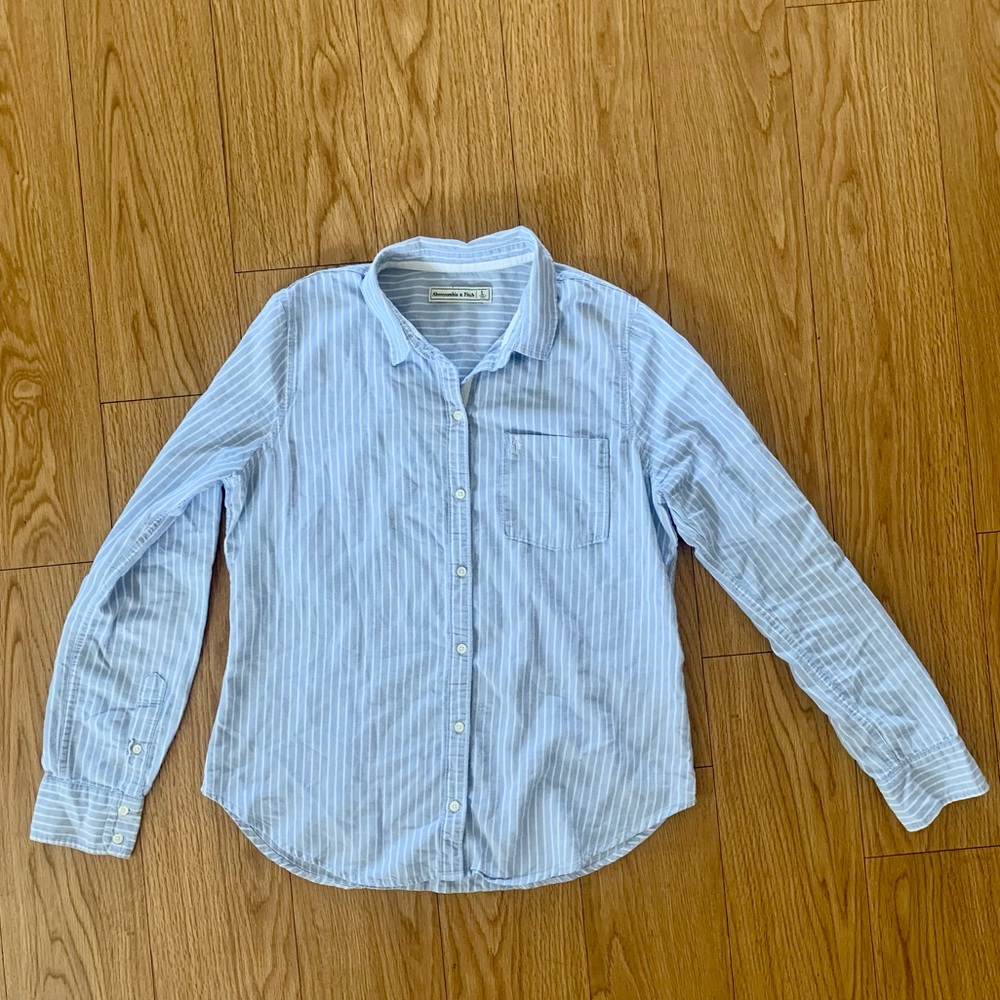 Abercrombie & Fitch Blue Stripe Collared Button Down L